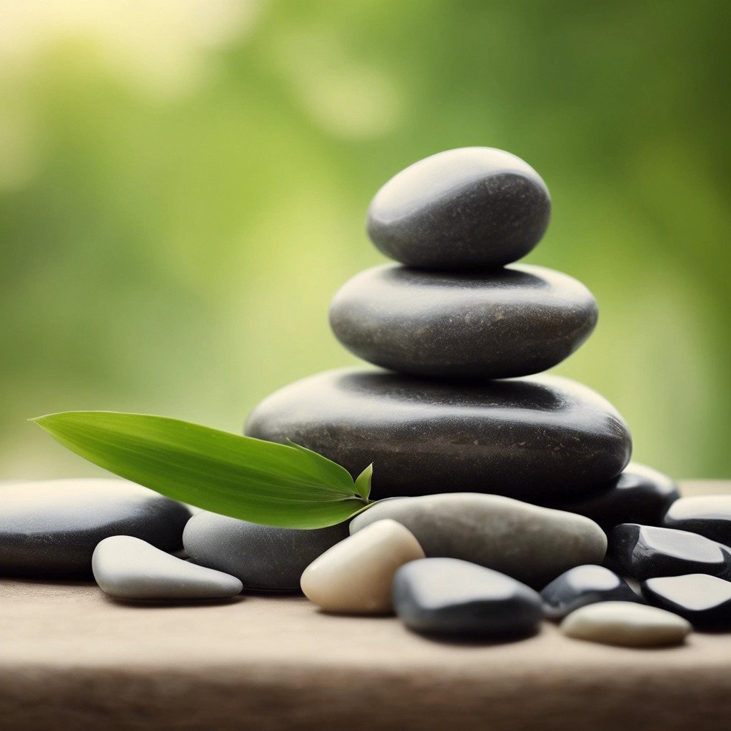 a soothing and calming image for a massage therapy website with stones